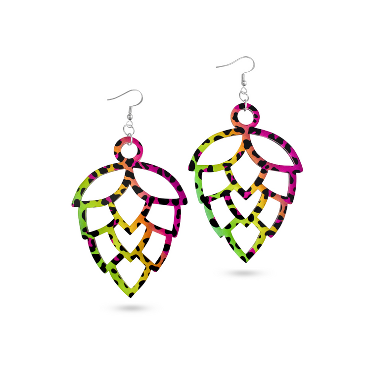 Neon Rainbow Leopard Hop Earrings