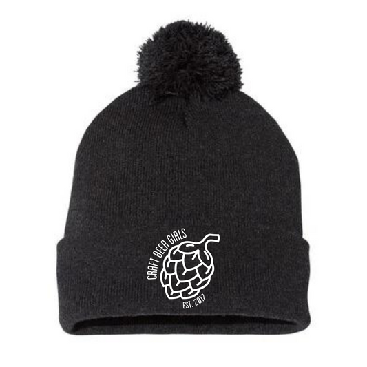 Craft Beer Girls Pom Pom Beanie - Dark Heather Gray