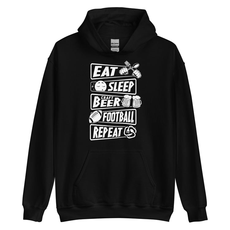 Eat, Sleep, Craft Beer, Football, Repeat - White Ink - Unisex Hoodie