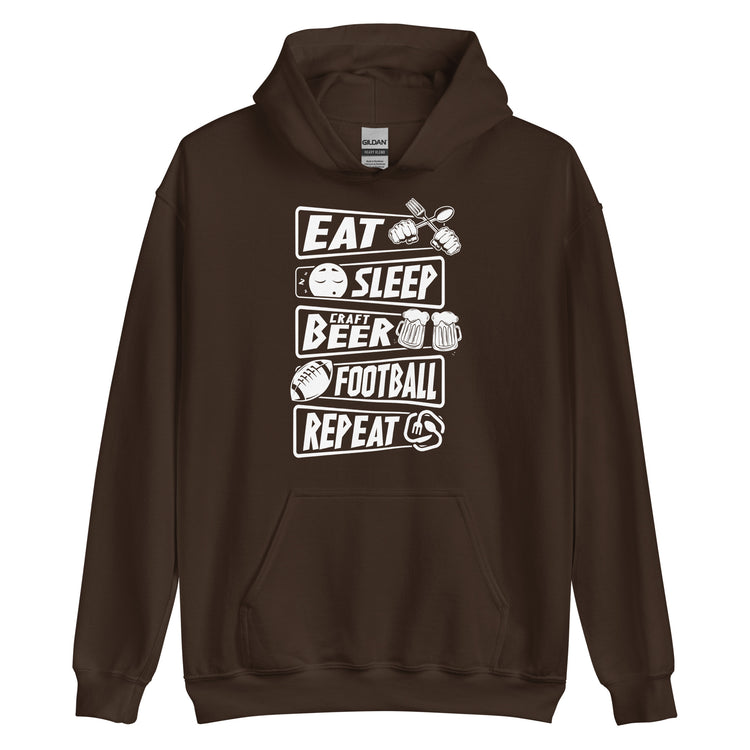 Eat, Sleep, Craft Beer, Football, Repeat - White Ink - Unisex Hoodie