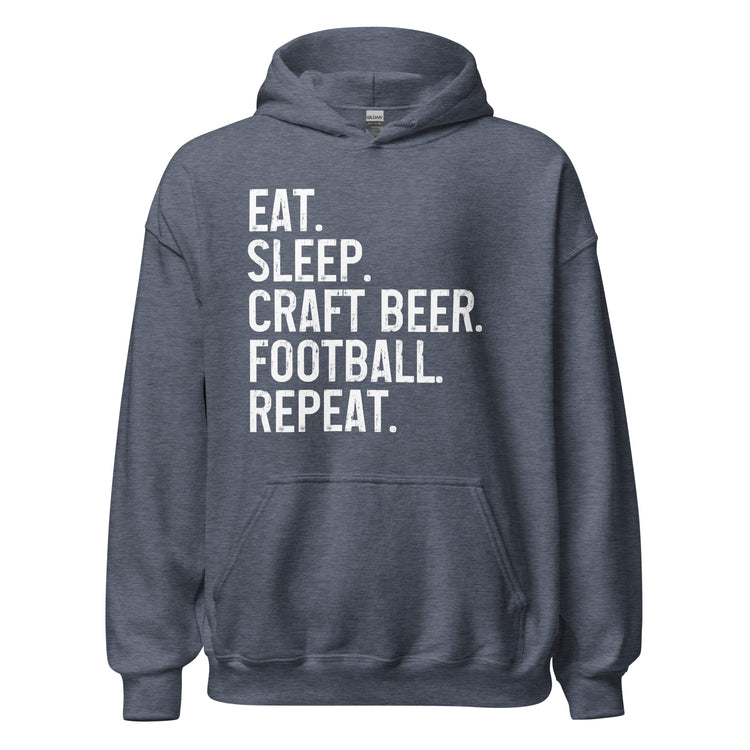 Eat, Sleep, Craft Beer, Football, Repeat - White Ink - Unisex Hoodie