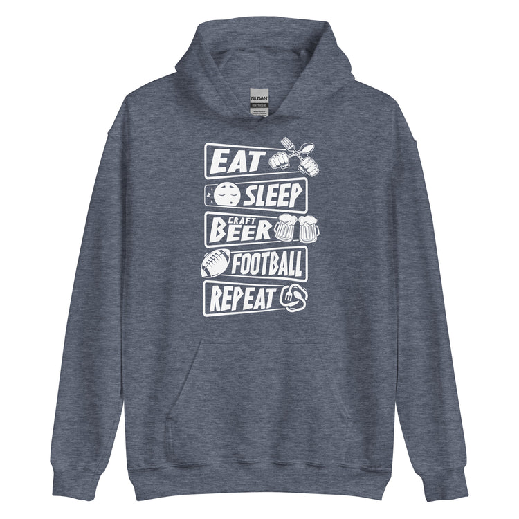 Eat, Sleep, Craft Beer, Football, Repeat - White Ink - Unisex Hoodie
