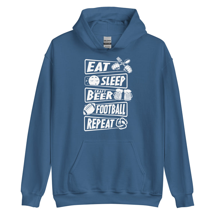 Eat, Sleep, Craft Beer, Football, Repeat - White Ink - Unisex Hoodie