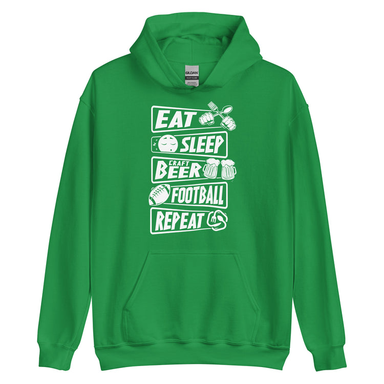 Eat, Sleep, Craft Beer, Football, Repeat - White Ink - Unisex Hoodie