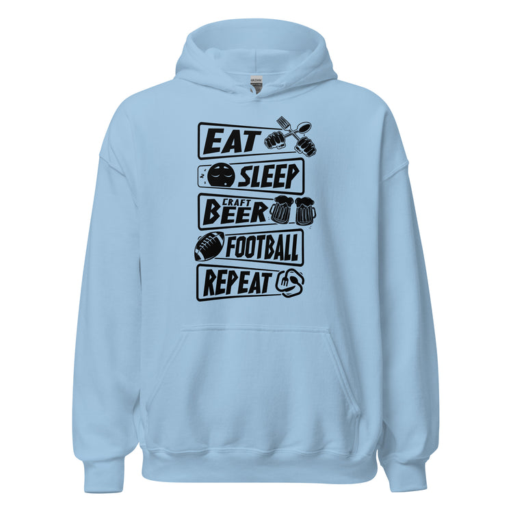 Eat, Sleep, Craft Beer, Football, Repeat - Black Ink - Unisex Hoodie