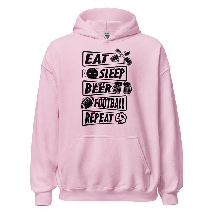 Eat, Sleep, Craft Beer, Football, Repeat - Black Ink - Unisex Hoodie