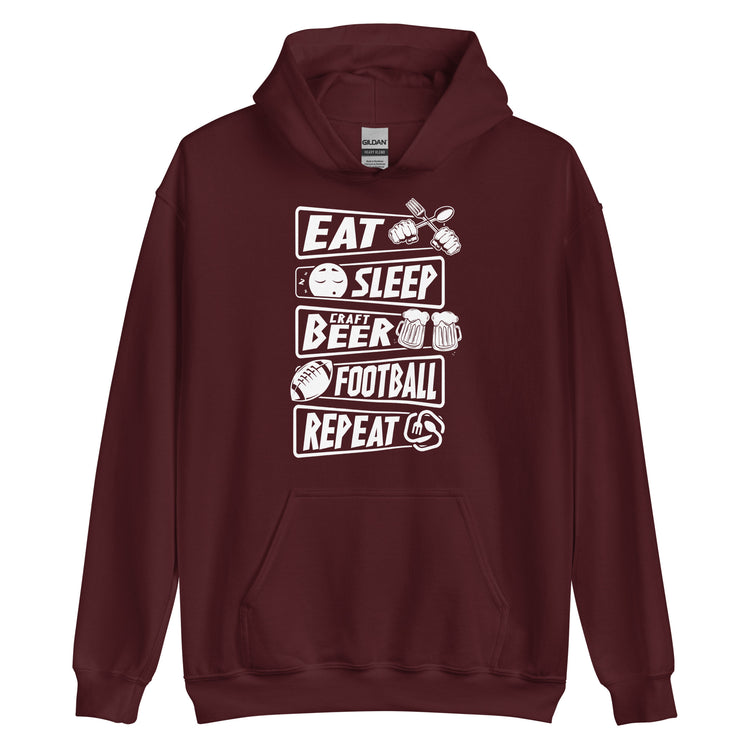 Eat, Sleep, Craft Beer, Football, Repeat - White Ink - Unisex Hoodie