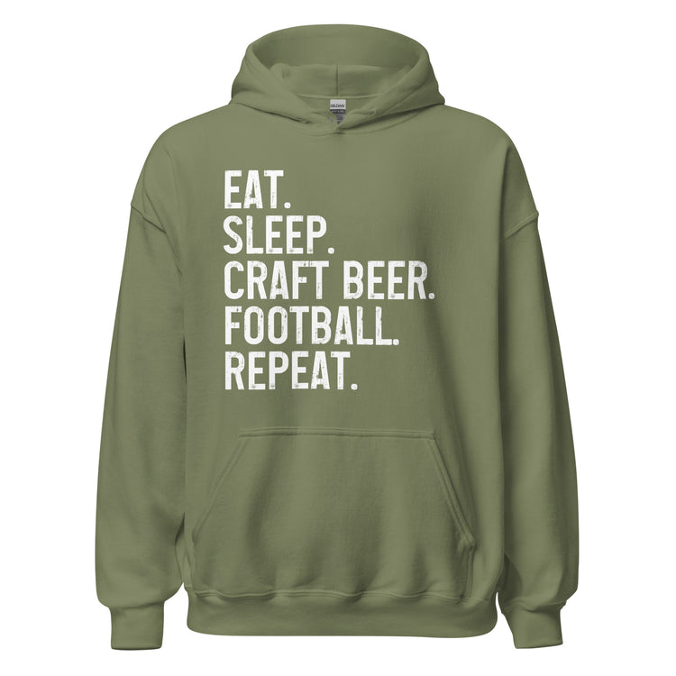 Eat, Sleep, Craft Beer, Football, Repeat - White Ink - Unisex Hoodie