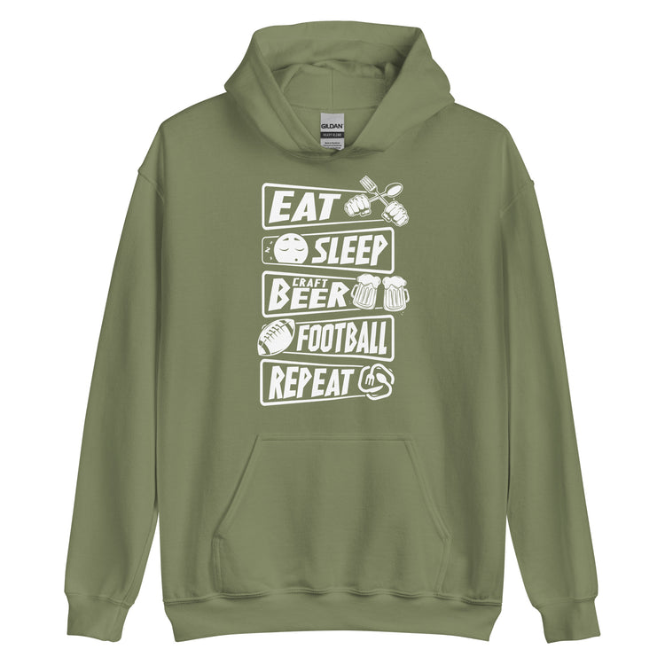 Eat, Sleep, Craft Beer, Football, Repeat - White Ink - Unisex Hoodie