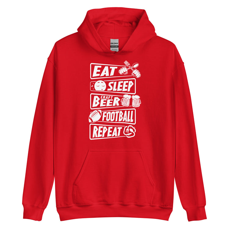 Eat, Sleep, Craft Beer, Football, Repeat - White Ink - Unisex Hoodie
