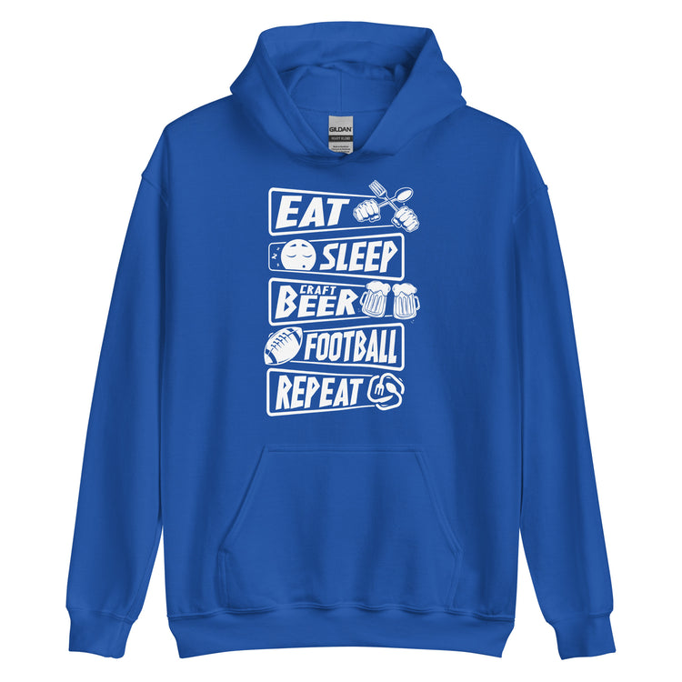 Eat, Sleep, Craft Beer, Football, Repeat - White Ink - Unisex Hoodie