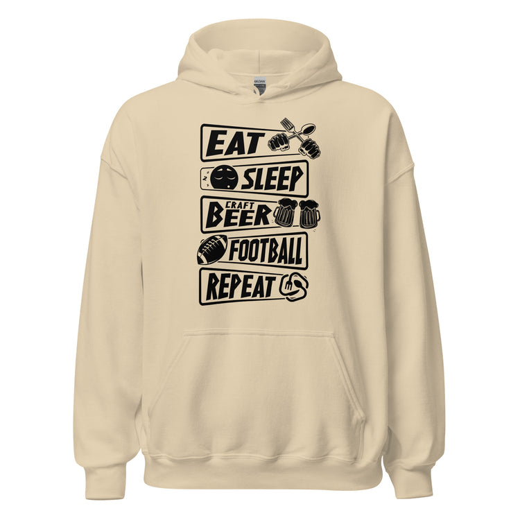 Eat, Sleep, Craft Beer, Football, Repeat - Black Ink - Unisex Hoodie