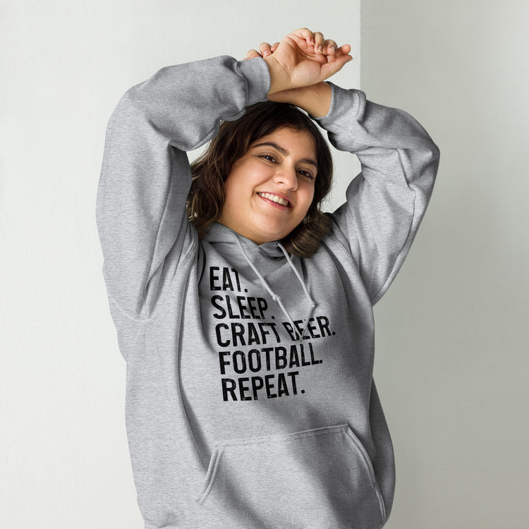 Eat, Sleep, Craft Beer, Football, Repeat - Black Ink - Unisex Hoodie
