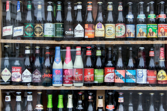 Rows of various beer bottles