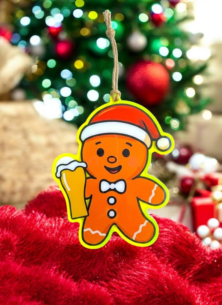 Gingerbeer Boy Holiday Ornament - Green/Yellow Border