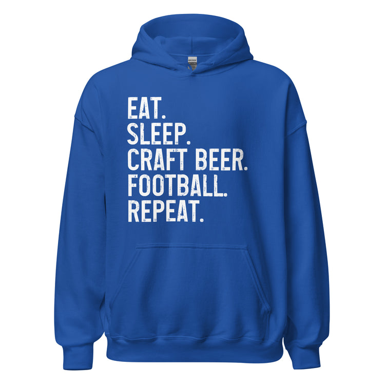 Eat, Sleep, Craft Beer, Football, Repeat - White Ink - Unisex Hoodie