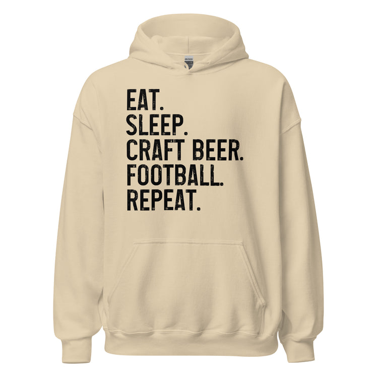 Eat, Sleep, Craft Beer, Football, Repeat - Black Ink - Unisex Hoodie