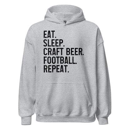 Eat, Sleep, Craft Beer, Football, Repeat - Black Ink - Unisex Hoodie