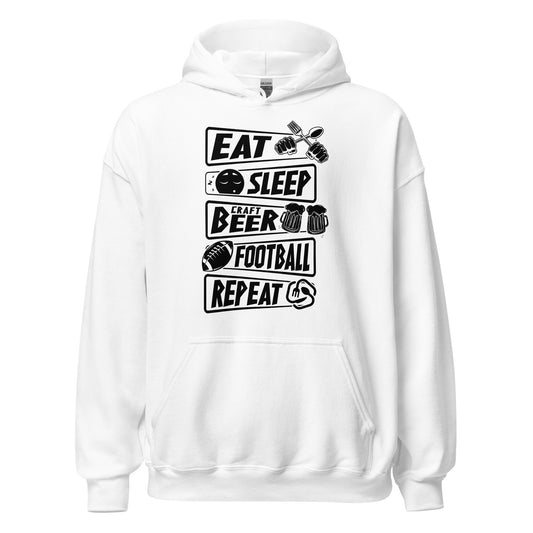 Eat, Sleep, Craft Beer, Football, Repeat - Black Ink - Unisex Hoodie