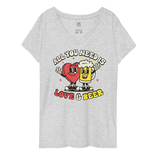 All You Need is Love & Beer - Women’s Recycled V-Neck T-Shirt