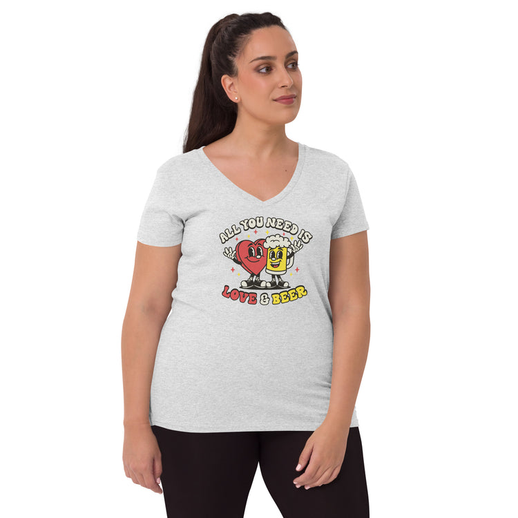 All You Need is Love & Beer - Women’s Recycled V-Neck T-Shirt